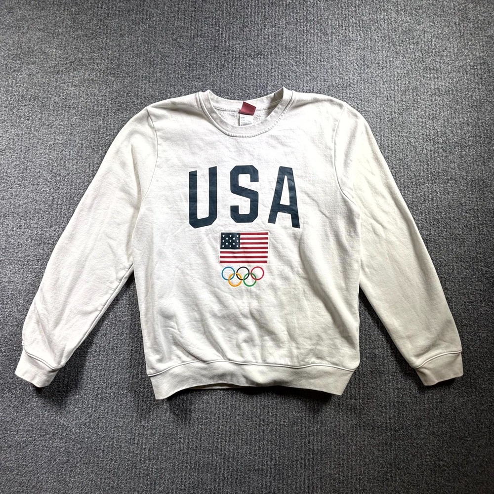United States Olympic Sweatshirt Men's XL White Fleece Graphic Athletic Games - Picture 1 of 11